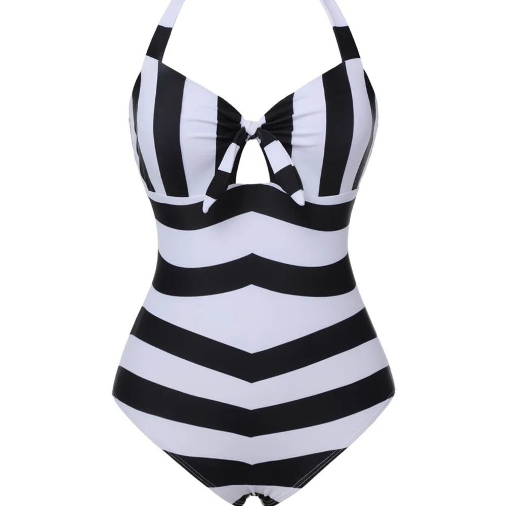 Black and White Striped Swimsuit